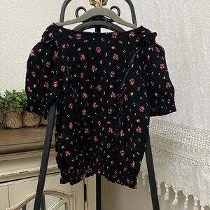 Girls (M) Wonder Nation Black Floral Blouse